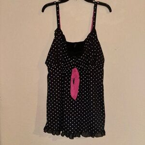 Torrid Women's Black & White Polkadot- Pink Accents Sexy Top -Open Back